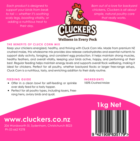 Cluckers "Cluck Corn"  1kg Kibbled Maize