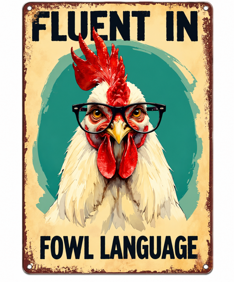 Metal Coop Sign "Fluent in fowel language"