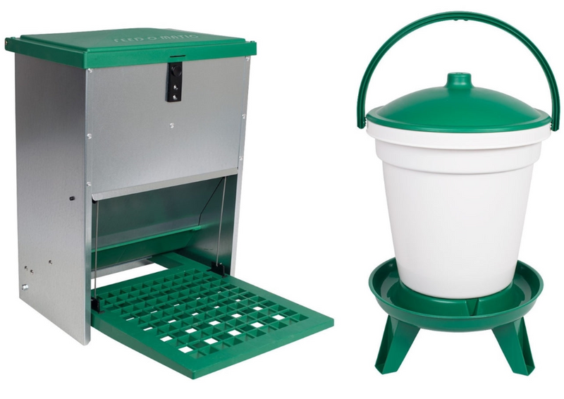 Feed-o-Matic 12kg Feeder + Bucket Drinker 18L with Legs Combo